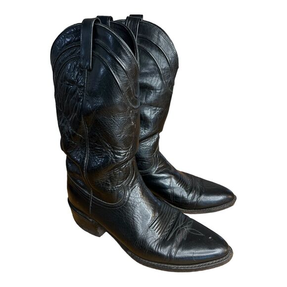 Vintage DAN POST Cowboy Boots Wingtip Pointed Toe Leather Black Stitch Mens 11D main image 4